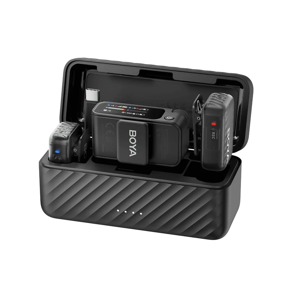 Boya Wireless Microphone 3-in-1 cu înregistrare la bord (BOYAMIC V2), 3 Adaptor audio, Lavaier Inclus, negru